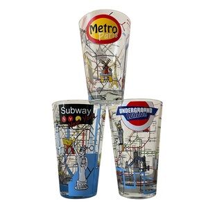 3 Cerve Transit Map Beer Glasses London Underground Paris Metro New York Subway